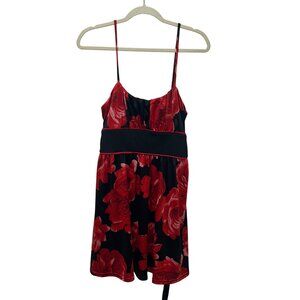 Y2k Red & Black Floral Sleeveless JFW baby-doll Dress Waist Tie - XL whimsigoth